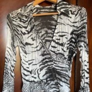 Animal Print Surplice Top Black and White Sz Small